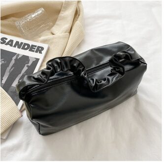 Lente En Zomer Retro Geplooide Clutch Pure Kleur Dames Mini Mode Wilde Alledaagse Onderarm Schoudertas zwart