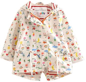 Lente Herfst 2 3 4 6 8 10 12 Jaar Kinderen Uitloper Cartoon Print Lange Mouwen Wit Hooded jas Voor Baby Kids Meisjes