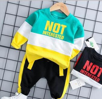 Lente Herfst Baby Jongen Meisje Kleding Set Katoen Kids Peuter Kleding Brief Sport Pak Voor Jongen Baby Lange Mouw T -Shirt + Broek groen / 12m