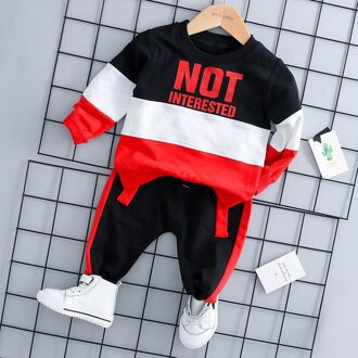 Lente Herfst Baby Jongen Meisje Kleding Set Katoen Kids Peuter Kleding Brief Sport Pak Voor Jongen Baby Lange Mouw T -Shirt + Broek zwart / 24M