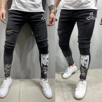 Lente Herfst Black Ripped Skinny Jeans Mannen Stretch Slim Fit Casual Gedrukt Potlood Broek Streetwear Mannelijke Broek S - 3XL Xxxl