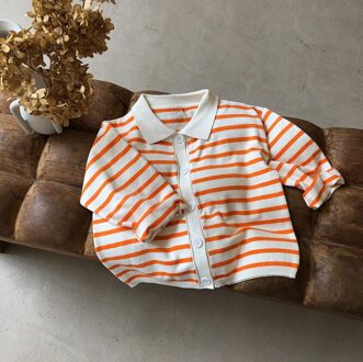 Lente Herfst Dunne Gestreepte Gebreide Truien Losse Single-Breasted Lange Mouwen Vest 1-6Y Oranje / 2T