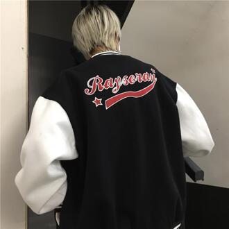 Lente Herfst Jas Amerikaanse Baseball Bomber Jacket Losse Letter R Vrouwen Koppels Tops Harajuku Plus Size Vrouwelijke Jas Streetwear zwart / L
