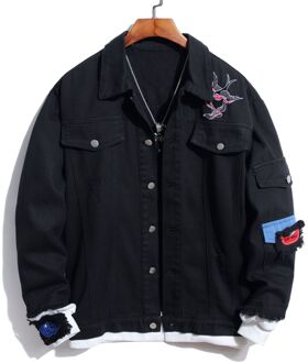 Lente Herfst Jeans Jas Mannen Borduren Zwart Nep Tweedelige Denim Jas Mannen Bloem Gedrukt Cowboy Jas veste Homme