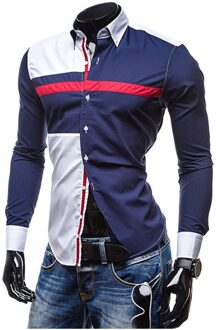 Lente Herfst Jurk Stiksels Patchwork Mannen Lange Mouwen Britse Mode Man Overhemd Vest Britse Stijl M-XXL marine / L