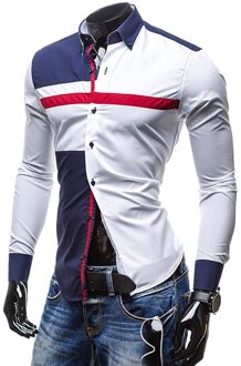 Lente Herfst Jurk Stiksels Patchwork Mannen Lange Mouwen Britse Mode Man Overhemd Vest Britse Stijl M-XXL wit / M