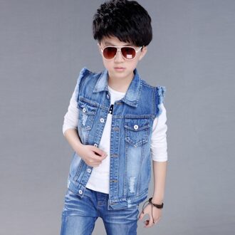 Lente & Herfst Kids Jongen Denim Vesten Jeans Vesten Gat Bovenkleding Kinderkleding 4-13Yrs 4T