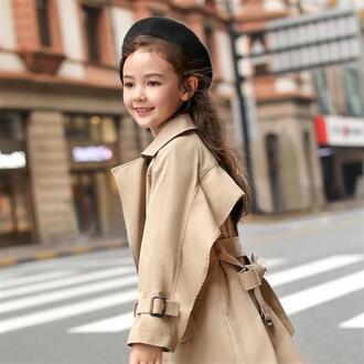 Lente Herfst Kids Lange Britse Meisjes Windjack Trenchcoat Tops Fille Kids Overjas Bovenkleding Kinderen 7-12YR khaki / 130cm