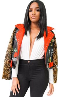 Lente Herfst Vrouwen Bezaaid Lederen Afdrukken Casual Mode Jas Klinknagel Koel En Tonen Charme Slanke Korte Jas Y151