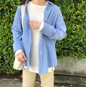 Lente Koreaanse College Verticale Streep Losse Lange Vrouwen Shirts Vrouwelijke Koreaanse Punk Harajuku Kleding Voor Vrouwen Shirt