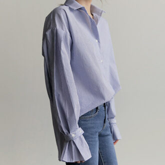 Lente Lange Casual Vrouwen Blouse Gestreepte Turn-down Kraag Latern Mouw Office Lady Style Chic High Street t81847Q XL