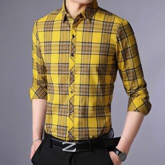 Lente Lange Mouw Vierkante Kraag Mens Plaid Shirts Single Breasted Slim Fit Casual Male Shirts Streetwear groen / XL