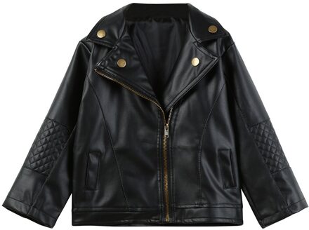 Lente Lederen Jassen Peuter Kids Meisjes Enkele Rits Knop Up Kraag Jas Lange Mouwen Bovenkleding Jassen Voor Kinderen 110