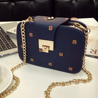 Lente Mode Vrouwen Schoudertas Ketting Band Flap Handtassen Clutch Bag Dames Messenger Bags Met Metalen Gesp A blauw