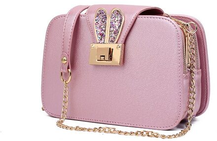 Lente Mode Vrouwen Schoudertas Ketting Band Flap Handtassen Clutch Bag Dames Messenger Bags Met Metalen Gesp konijn roze
