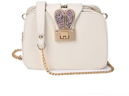 Lente Mode Vrouwen Schoudertas Ketting Band Flap Handtassen Clutch Bag Dames Messenger Bags Met Metalen Gesp konijn wit