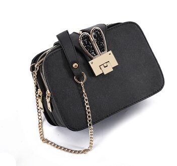 Lente Mode Vrouwen Schoudertas Ketting Band Flap Handtassen Clutch Bag Dames Messenger Bags Met Metalen Gesp konijn zwart