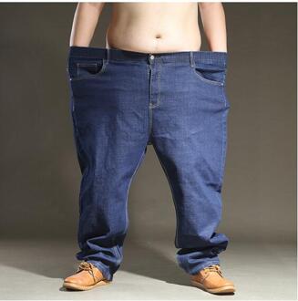 Lente Plus Size Jeans Mannen 11XL 12XL 13XL Broek Broek Oversize 56 Jeans Elasticiteit Straight Katoenen Broek Grote Jeans Zwart 58 Blauw / 10XL-140-155KG