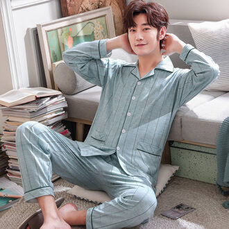 Lente Pyjama Set Voor Mannen Nachtkleding Lange Mouwen Turn-Down Kraag Vest Mannen Pyjama Losse Plus Size 3XL Mannelijke Nachtkleding