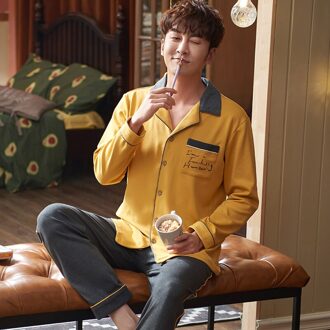 Lente Pyjama Voor Mannen Nachtkleding Katoen Pijama Hombre Lange Mouwen Turn-Down Kraag Vest Mannelijk Homewear Plus Size 3XL pyjama