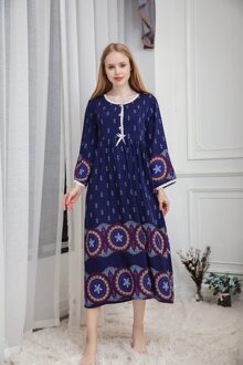 Lente Sleepdress Vrouwen Katoen Lange Mouw Losse Nachtjapon Ademend Zachte Homewear Nachtkleding Nachthemd Lange Thuis Kleding Vrouwen blauw / M