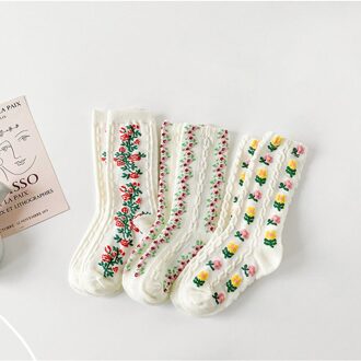 Lente Stijl 3 Pairs Sokken Set Voor Meisjes Bloem Zuiver Wit Kids Jurk Sokken Peuter Meisjes Ademend School sokken 1-3 years