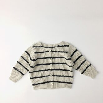 Lente Unisex Kinderen Gebreide Vest Jassen Gestreepte Roud Hals Koreaanse Stijl Kinderen Casual Trui 5T