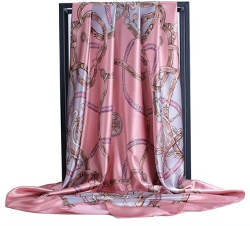 Lente Vierkante Sjaal Vrouwen Chain Print Zijde Gevoel Haarband Foulard Vrouwelijke 90X90Cm Halsdoek Dame bandana TS2-5