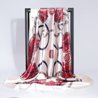 Lente Vierkante Sjaal Vrouwen Chain Print Zijde Gevoel Haarband Foulard Vrouwelijke 90X90Cm Halsdoek Dame bandana TS2-7