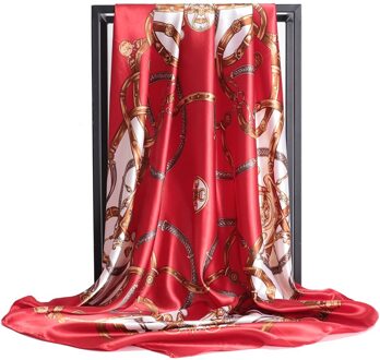 Lente Vierkante Sjaal Vrouwen Chain Print Zijde Gevoel Haarband Foulard Vrouwelijke 90X90Cm Halsdoek Dame bandana TS2-8