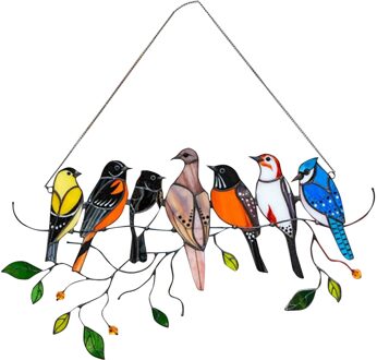 Lente Vogel Verscheidenheid Van Stained Glass Window Panelen Stained Vogel Venster Opknoping Suncatcher Acryl Opknoping Vogels Decoratie Tool B