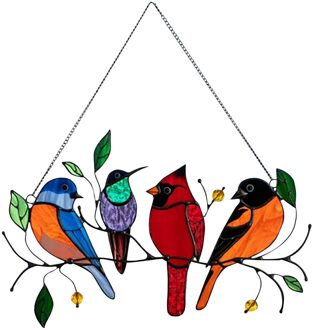 Lente Vogel Verscheidenheid Van Stained Glass Window Panelen Stained Vogel Venster Opknoping Suncatcher Acryl Opknoping Vogels Decoratie Tool