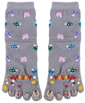 Lente Volwassen Leuke Cartoon Sokken Katoen Ademend Comfortabele Herfst Vijf Vingers Aparte Sokken Casual Sport grijs