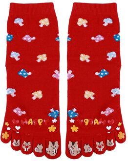 Lente Volwassen Leuke Cartoon Sokken Katoen Ademend Comfortabele Herfst Vijf Vingers Aparte Sokken Casual Sport rood