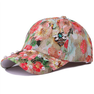Lente Zomer Baseball Cap Vrouwen Glas Boor Bee Snapback Hoed Cap Voor Meisjes Casquette Gorras Bloemen Parel Bot Hiphop Cap oranje