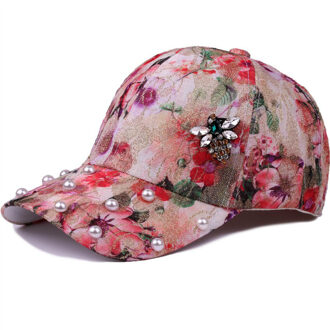 Lente Zomer Baseball Cap Vrouwen Glas Boor Bee Snapback Hoed Cap Voor Meisjes Casquette Gorras Bloemen Parel Bot Hiphop Cap rood