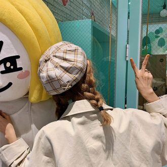 Lente Zomer Hoeden Voor Vrouwen Solid Mode Vlakte Achthoeki Krantenverkoper Beknopte Toevallige Schilder Cap Beige