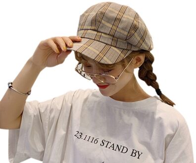 Lente Zomer Hoeden Voor Vrouwen Solid Mode Vlakte Achthoeki Krantenverkoper Beknopte Toevallige Schilder Cap khaki