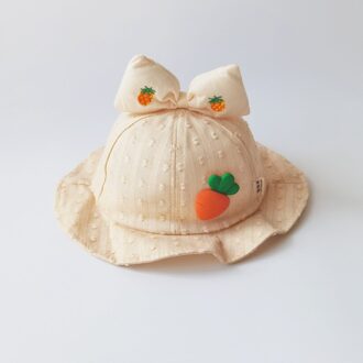 Lente Zomer Mooie Strik Baby Hoeden Wortel Patroon Katoen Zachte Meisjes Emmer Hoed 6M-24M Zon Hoeden Beige