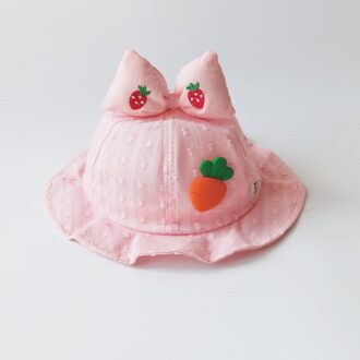 Lente Zomer Mooie Strik Baby Hoeden Wortel Patroon Katoen Zachte Meisjes Emmer Hoed 6M-24M Zon Hoeden Roze