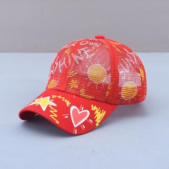 Lente Zomer Print Mesh Katoen Pet Baseball Cap Verstelbare Snapback Hoeden Voor Kind Jongen En Meisje 111 Rood