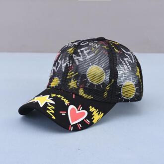 Lente Zomer Print Mesh Katoen Pet Baseball Cap Verstelbare Snapback Hoeden Voor Kind Jongen En Meisje 111 zwart