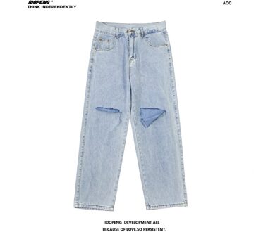 Lente Zomer Wide-Leg Jeans Mannen Mode Toevallige Gescheurde Jeans Mannen Streetwear Losse Hip-Hop Gat Straight denim Broek Heren blauw / XXL