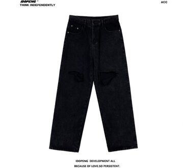 Lente Zomer Wide-Leg Jeans Mannen Mode Toevallige Gescheurde Jeans Mannen Streetwear Losse Hip-Hop Gat Straight denim Broek Heren zwart / M