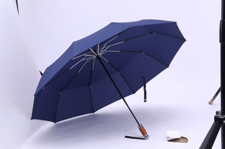 Leodauknow Drie Vouwen Business Volledig Automatische Hout Metalen Handvat 1.2 Meter Winddicht Mannen 10K Zonnige En Regenachtige Paraplu Blauw