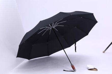 Leodauknow Drie Vouwen Business Volledig Automatische Hout Metalen Handvat 1.2 Meter Winddicht Mannen 10K Zonnige En Regenachtige Paraplu zwart