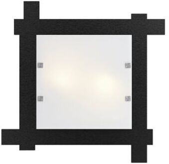 Leone Plafondlamp, 2x E27, Metaal/glas, Zwart Mat, 40x40cm