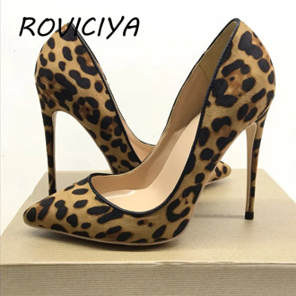 Leopard 12cm High Heels Women Pumps Summer New Pointed Toe Borwn Footwear Stiletto Party Dress Shoes YG038 ROVICIYA