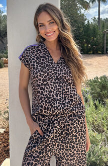 Leopard Bies Top Lila Beige/Blauw/Bruin/Zwart
