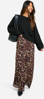 Leopard Chiffon Maxi Rok, Brown - 42